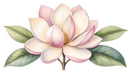 Obraz premium Watercolor illustration of a magnolia flower isolated on white background, perfect for wedding invitations