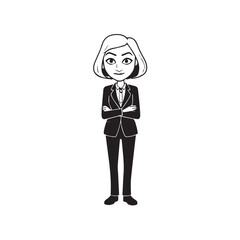 Old woman in formal clothes black and white vector illustration simple minimalist portrait design