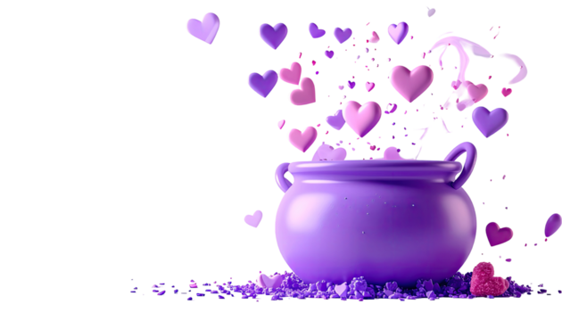 Purple cauldron with hearts erupting (3)
