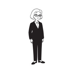 Old woman in formal clothes black and white vector illustration simple minimalist portrait design