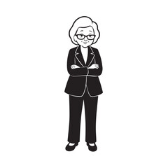 Old woman in formal clothes black and white vector illustration simple minimalist portrait design