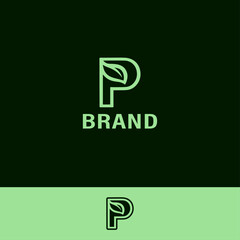 Nature Leaf Letter P Logo Design with two backgrounds. 