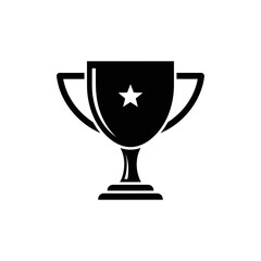 Black Trophy Icon with Star Symbol for Achievement