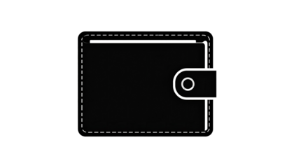 Black wallet icon on black background.  Simple, digital wallet
