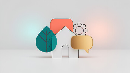 Abstract Icons: Home, Leaf, Gear, and Speech Bubble