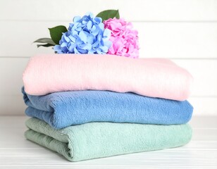 Soft pastel blankets with hydrangea flowers