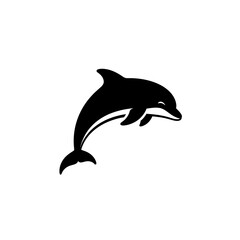 Obraz premium Black Silhouette of a Dolphin Leaping Upward
