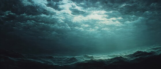 Fototapeta premium Undersea Horizon with Soft Fading Light into Dark Abyss in Realism Style - Serene Oceanic Landscape Captured Deep Below Sea Surface