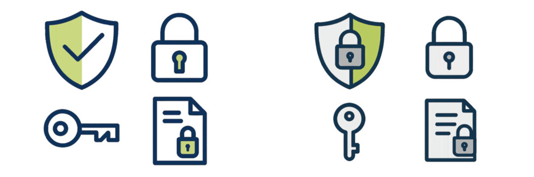 Various security icons representing protection, locks, and keys on a light background showcasing safety concepts and data security
