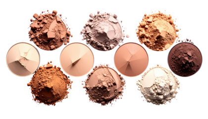 Collection of various shades of loose powder makeup