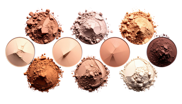 Collection of various shades of loose powder makeup