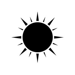 Stylized Black Sun Icon with Sharp Rays on White Background