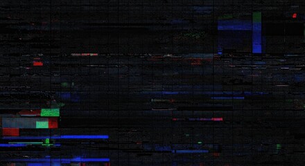 Obraz premium Abstract Glitch Art Background with Distorted Lines and Colorful Textures in Black Canvas
