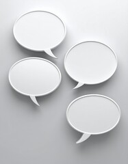 Four empty speech bubbles on a light background, ready for text or conversation, symbolizing communication and dialogue.