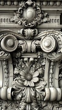 Stone carving reveals intricate detail in ornate architectural ornament.