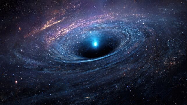 Black Hole's Celestial Serenade: Dive into the abyss as a black hole's gravity weaves a cosmic tapestry of stars, an invitation to the profound mysteries of the universe.
