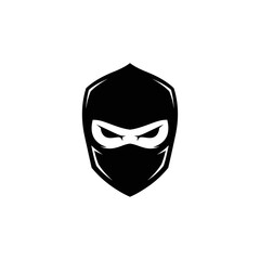 Black and White Ninja Mask Logo Design with Sharp Eyes