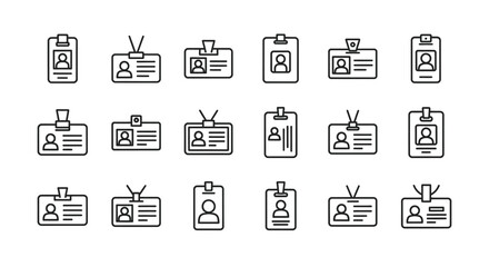 Collection of hand drawn id card icons representing security access and identification badges vector