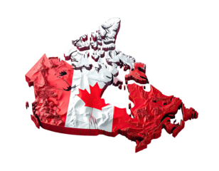 3D map of Canada with flag overlay