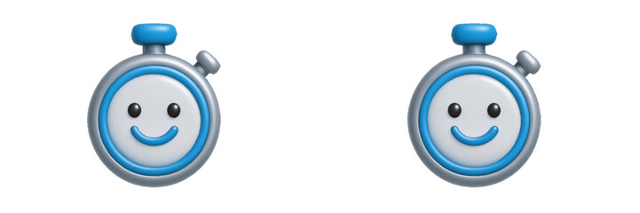 Smiling stopwatches sharing a joyful moment, perfect for time management themes and joyful designs