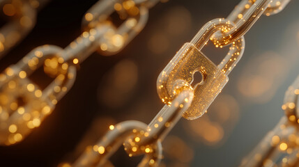 Golden Chain of Security: A gleaming golden chain with a prominent padlock, symbolizing robust security, interconnectedness, and digital safety.