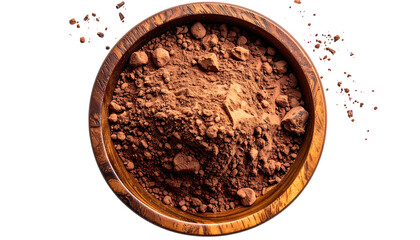 Dark cocoa powder in wooden bowl