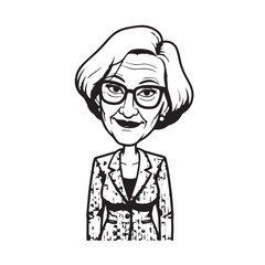 Old woman in formal clothes black and white vector illustration simple minimalist portrait design
