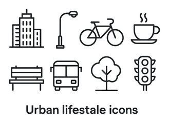 Urban lifestyle icons: cityscape elements representing modern living