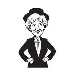 Old woman in formal clothes black and white vector illustration simple minimalist portrait design
