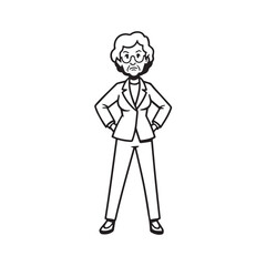 Old woman in formal clothes black and white vector illustration simple minimalist portrait design
