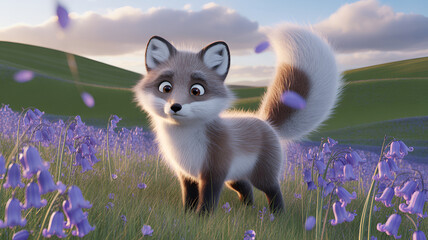 Adorable Fox Cub in a Field of Bluebells