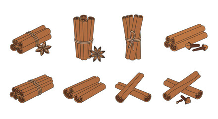 Cinnamon sticks and star anise spices with transparent background