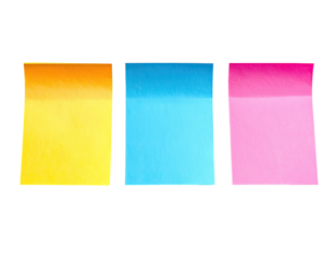 Three colored sticky notes arranged horizontally