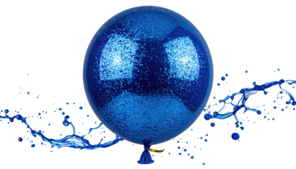 A vibrant blue balloon, surrounded by water splashes