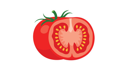 Fresh Tomato Cut In Half Showing Seeds and Pulp.
