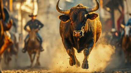 Charging Bull in a Wild West Rodeo