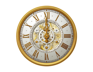 Ornate gold clock face with visible gears