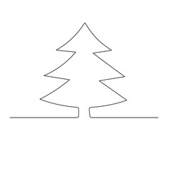 Christmas tree icon   continuous one line drawing of outline vector illustration