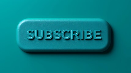 A vibrant teal button with the word "SUBSCRIBE" embossed on it, emphasizing online engagement and interaction.