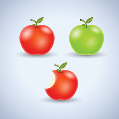 Three Apples - Red, Green, and Bitten, Fresh Fruit Still Life.