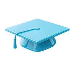 Light-blue graduation cap icon, glossy, 3D effect