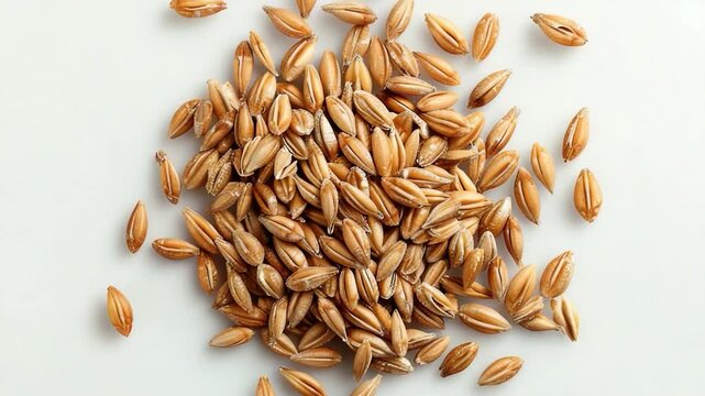 A pile of barley seeds on a white surface