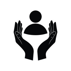 Human Care Icon – Minimalist Vector Symbol of Protection, Support, and Empathy in Black Silhouette