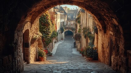 Fototapeta premium Charming Medieval European Town Alleyway Archway