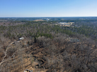 Aerial landscape Grovetown nature in winter after Hurricane Helene in Appling Augusta Georgia