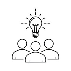 Teamwork and Idea Icon – Minimalist Line Art of Group Collaboration and Innovation Concept