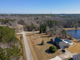 Aerial landscape Grovetown nature in winter after Hurricane Helene in Appling Augusta Georgia