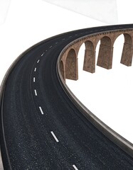 Winding road over an arch bridge