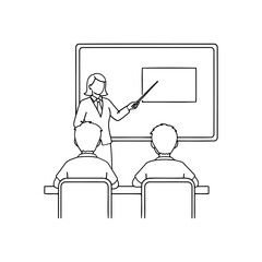 Classroom Teaching Line Art – Teacher Explaining Geometry to Students – Educational Black and White Vector Illustration