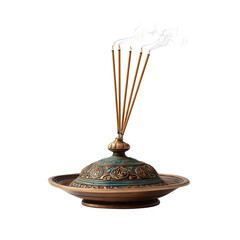 Ornate incense burner with rising smoke